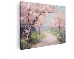 Artaza Canvas Schilderij Schilderachtige Tuin met Bloeiende Kersenbloesems en een Pad in de Lente - 40x30 cm - Klein - Wanddecoratie Woonkamer - Schilderijen - Muurdecoratie