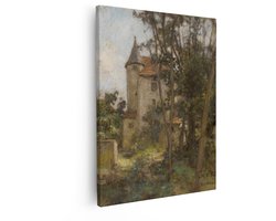 Artaza Canvas Schilderij Schilderij van een Kasteel met Toren Omringd door Bomen en Groen - 40x50 cm - Wanddecoratie Woonkamer - Schilderijen - Muurdecoratie