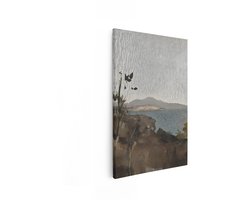 Artaza Canvas Schilderij Schilderij van een Kustlandschap met Bergen en Water in een Impressionistische Stijl - 20x30 cm - Klein - Wanddecoratie Woonkamer - Schilderijen - Muurdecoratie