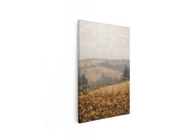 Artaza Canvas Schilderij Schilderij van een Mistig Herfstlandschap met Gouden Bladeren op de Voorgrond - 40x60 cm - Wanddecoratie Woonkamer - Schilderijen - Muurdecoratie