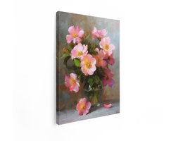 Artaza Canvas Schilderij Schilderij van Roze Bloemen in een Glazen Vaas - Klassieke Stilleven Kunst - 30x40 cm - Klein - Wanddecoratie Woonkamer - Schilderijen - Muurdecoratie