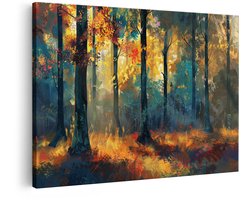 Artaza Canvas Schilderij Sfeervol Boslandschap met Gouden Herfstbladeren en Zonnestralen - 120x80 cm - Groot - Wanddecoratie Woonkamer - Schilderijen - Muurdecoratie