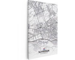 Artaza Canvas Schilderij Stadskaart Schiedam in het Wit - 40x60 cm - Wanddecoratie Slaapkamer - Poster Schilderijen - Muurdecoratie