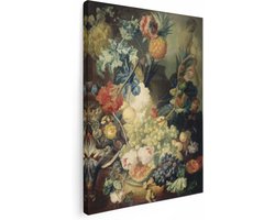Artaza Canvas Schilderij Stilleven met Bloemen, Vruchten en Gevogelte - Jan van Os - 60x80 - Kunst - Canvas Print - Muurdecoratie