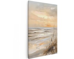 Artaza Canvas Schilderij Strandtafereel met Meeuwen en Riet - Dieren - 100x150 cm - Groot - Wanddecoratie Woonkamer - Schilderijen - Muurdecoratie
