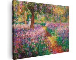 Artaza Canvas Schilderij Tuin van Irissen door Claude Monet - Bloemen - 80x60 cm - Wanddecoratie Woonkamer - Schilderijen - Muurdecoratie