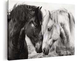 Artaza Canvas Schilderij Twee Paarden Kijken Elkaar Aan - Dieren - 30x20 cm - Klein - Wanddecoratie Woonkamer - Schilderijen - Muurdecoratie