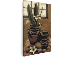 Artaza Canvas Schilderij Twee Potten met Bloemen op een Tafel - Bloemen - 60x90 cm - Wanddecoratie Woonkamer - Schilderijen - Muurdecoratie