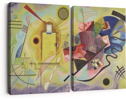 Artaza Canvas Schilderij Tweeluik Geel, Rood, Blauw - Wassily Kandinksy - 120x80 cm - Wanddecoratie Woonkamer - Schilderijen - Muurdecoratie