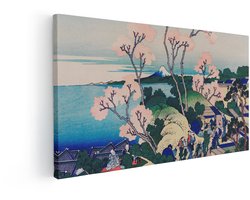 Artaza Canvas Schilderij Ukiyo-E Houtsnedeprint met Afbeeldingen van de Berg Fuji en Kersenbloesems - 80x40 cm - Wanddecoratie Woonkamer - Schilderijen - Muurdecoratie