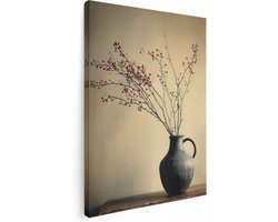 Artaza Canvas Schilderij Vaas met Bessen - 60x80 cm - Wanddecoratie Woonkamer - Schilderijen - Muurdecoratie
