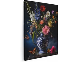 Artaza Canvas Schilderij Vaas met Bloemen op een Tafel - 30x40 cm - Klein - Wanddecoratie Woonkamer - Schilderijen - Muurdecoratie