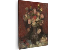 Artaza Canvas Schilderij Vaas met Chinese Asters en Tuingladiolen - Vincent van Gogh - 40x50 cm - Wanddecoratie Slaapkamer - Poster Schilderijen - Muurdecoratie