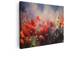 Artaza Canvas Schilderij Veldbloemen - 40x30 cm - Wanddecoratie Impressionistisch - Muurdecoratie Klaproos - Decoratie Natuur - Kamer Accessoires