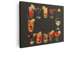 Artaza Canvas Schilderij Verschillende Kleurrijke Cocktails en Mocktails in Glazen - Klaar Om Te Serveren - 120x90 cm - Groot - Wanddecoratie Woonkamer - Schilderijen - Muurdecoratie