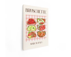 Artaza Canvas Schilderij Verschillende Soorten Bruschetta met Zalm - Garnalen en Avocado op Geroosterd Brood - 90x120 cm - Groot - Wanddecoratie Woonkamer - Schilderijen - Muurdecoratie