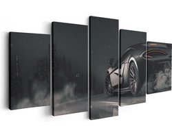 Artaza Canvas Schilderij Vijfluik Zwarte Sportwagen Auto Nabij Een Stad - 200x100 cm - Groot - Wanddecoratie Woonkamer - Schilderijen - Muurdecoratie