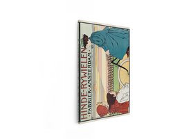 Artaza Canvas Schilderij Vintage Poster Adverteert Hinde-Rywielen Fietsen Gemaakt in Amsterdam - 80x120 cm - Groot - Wanddecoratie Woonkamer - Schilderijen - Muurdecoratie