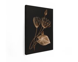 Artaza Canvas Schilderij Vintage Sepia Illustratie van Waterlelies en een Blad tegen een Donkere Achtergrond - 30x40 cm - Klein - Wanddecoratie Woonkamer - Schilderijen - Muurdecoratie