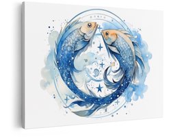 Artaza Canvas Schilderij Vis Symbool van Vissen Astrologie in Aquarel met Sterren en Water - 60x40 cm - Wanddecoratie Woonkamer - Schilderijen - Muurdecoratie
