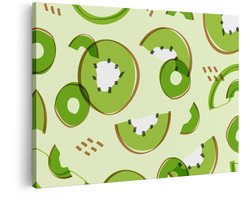 Artaza Canvas Schilderij Vrolijk Kiwi Patroon met Gestileerde Fruit Plakjes en Bruine Spikkels - 30x20 cm - Klein - Wanddecoratie Woonkamer - Schilderijen - Muurdecoratie