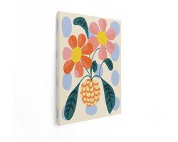 Artaza Canvas Schilderij Vrolijke Bloemen en een Ananas in een Abstracte - Kleurrijke Stijl - 60x80 cm - Wanddecoratie Woonkamer - Schilderijen - Muurdecoratie