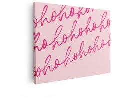 Artaza Canvas Schilderij Vrolijke "Ho Ho Ho" Tekst in Roze Kalligrafie op een Zachte Roze Achtergrond - 120x90 cm - Groot - Wanddecoratie Woonkamer - Schilderijen - Muurdecoratie