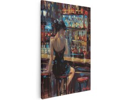 Artaza Canvas Schilderij Vrouw aan een Bar - 20x30 cm - Klein - Wanddecoratie Woonkamer - Schilderijen - Muurdecoratie