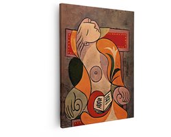 Artaza Canvas Schilderij Vrouw Die een Boek Leest - een Iconisch Kubistisch Schilderij van Picasso - 80x100 cm - Groot - Wanddecoratie Woonkamer - Schilderijen - Muurdecoratie