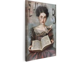 Artaza Canvas Schilderij Vrouw Leest een Boek - 80x120 cm - Groot - Wanddecoratie Woonkamer - Schilderijen - Muurdecoratie