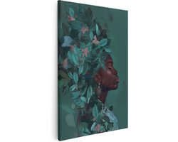 Artaza Canvas Schilderij Vrouw met Bladeren in haar Haar - 20x30 cm - Klein - Wanddecoratie Woonkamer - Schilderijen - Muurdecoratie
