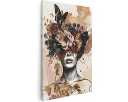 Artaza Canvas Schilderij Vrouw met Bloemen op haar Hoofd - 20x30 cm - Klein - Wanddecoratie Woonkamer - Schilderijen - Muurdecoratie