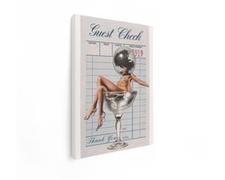 Artaza Canvas Schilderij Vrouw met Discobalhoofd in Cocktailglas op Gastenbon - Retro Stijl - 30x40 cm - Klein - Wanddecoratie Woonkamer - Schilderijen - Muurdecoratie