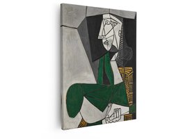 Artaza Canvas Schilderij Vrouw met Groene Jurk - Kubistisch Portret van Dora maar door Picasso - 80x100 cm - Groot - Wanddecoratie Woonkamer - Schilderijen - Muurdecoratie