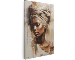 Artaza Canvas Schilderij Vrouw Met Hoofddoek - 20x30 cm - Klein - Muurdecoratie Portret - Wanddecoratie Vrouw - Kamer Accessoires