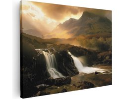 Artaza Canvas Schilderij Waterval in Schotland - 80x60 cm - Wanddecoratie Woonkamer - Schilderijen - Muurdecoratie