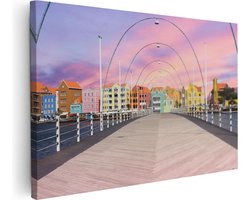 Artaza Canvas Schilderij Willemstad Gekleurde Huisjes in Curaçao - 120x80 cm - Groot - Wanddecoratie Woonkamer - Schilderijen - Muurdecoratie