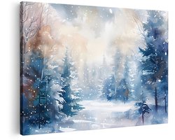 Artaza Canvas Schilderij Winter Bos - 150x100 cm - Groot - Wanddecoratie Landschap - Muurdecoratie Sneeuw - Decoratie Natuur Woonkamer