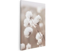 Artaza Canvas Schilderij Witte Katoenen Bloemen in een Veld - Bloemen - 40x60 cm - Wanddecoratie Woonkamer - Schilderijen - Muurdecoratie