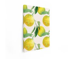 Artaza Canvas Schilderij Zomerse Aquarelprint met Citroenen en Groene Bladeren op een Lichte Achtergrond - 30x40 cm - Klein - Wanddecoratie Woonkamer - Schilderijen - Muurdecoratie