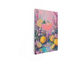 Artaza Canvas Schilderij Zomerse Roze Limonade met Citroenen en Bloemen in Levendige Kleuren - 40x60 cm - Wanddecoratie Woonkamer - Schilderijen - Muurdecoratie
