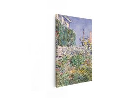 Artaza Canvas Schilderij Zomerse Tuin met Bloemen en een Huis - Geschilderd in Aquarel - 80x120 cm - Groot - Wanddecoratie Woonkamer - Schilderijen - Muurdecoratie