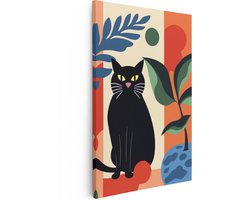 Artaza Canvas Schilderij Zwarte Kat in Kleuren - Abstract - 20x30 - Klein - Foto Op Canvas - Canvas Print