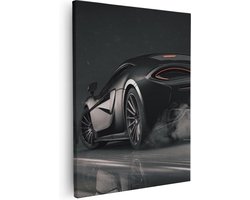 Artaza Canvas Schilderij Zwarte Sportwagen Auto Nabij Een Stad - 80x100 cm - Groot - Wanddecoratie Woonkamer - Schilderijen - Muurdecoratie