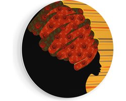 Artaza Forex Muurcirkel Afrikaanse Vrouw Met Bloemen Tulband - Abstract - 70x70 cm - Wandcirkel - Rond Schilderij - Wanddecoratie Cirkel - Muurdecoratie