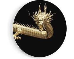 Artaza Forex Muurcirkel Gouden Draak - 40x40 cm - Klein - Wandcirkel - Rond Schilderij - Wanddecoratie Cirkel