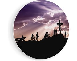 Artaza Forex Muurcirkel Kruistocht naar het Kruis van Jezus Christus - 50x50 cm - Klein - Wandcirkel - Rond Schilderij - Muurdecoratie Cirkel