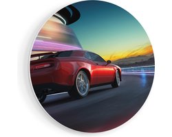 Artaza Forex Muurcirkel Rode Sportwagen Auto In De Stad - 70x70 cm - Wandcirkel - Rond Schilderij - Wanddecoratie Cirkel - Muurdecoratie