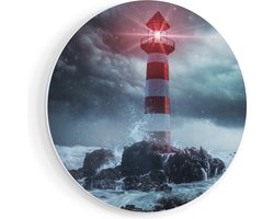 Artaza Forex Muurcirkel Vuurtoren tijdens een Storm - 40x40 cm - Klein - Wandcirkel - Rond Schilderij - Wanddecoratie Cirkel