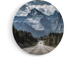Artaza Forex Muurcirkel Weg Voor De Grote Berg In Het Bos - 90x90 cm - Groot - Wandcirkel - Rond Schilderij - Muurdecoratie Cirkel